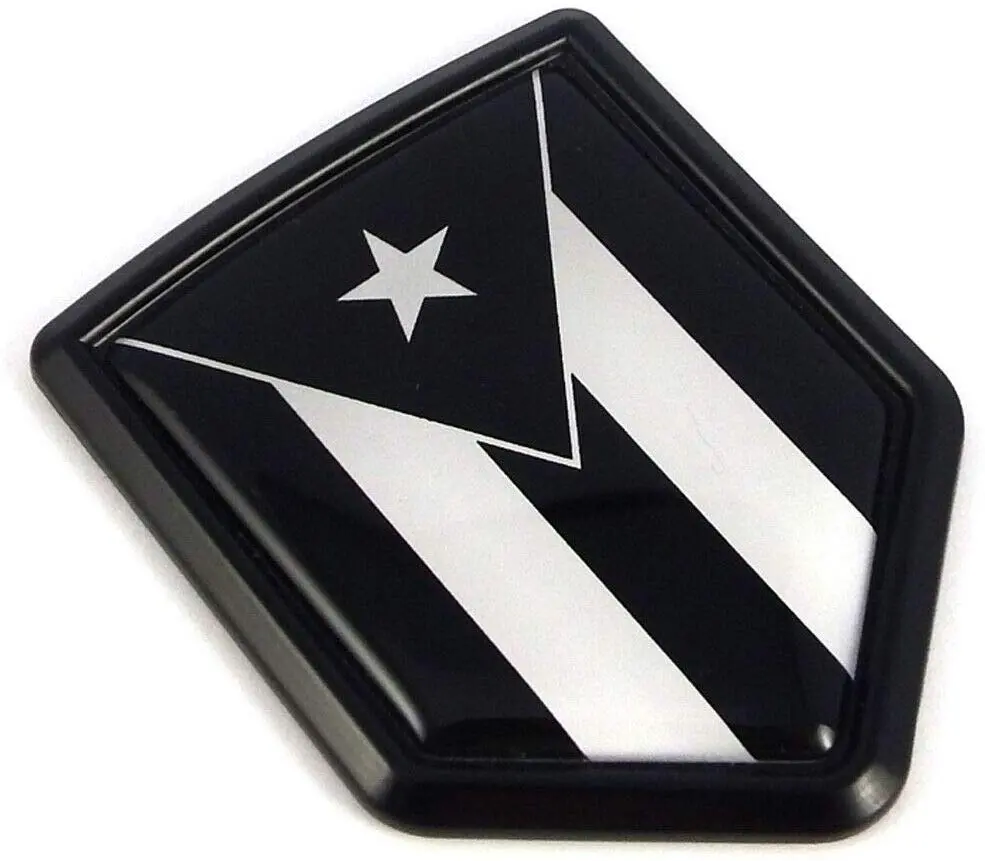 Puerto Rico Black And White Flag Black Shield Car Bike Decal Crest Emblem 1