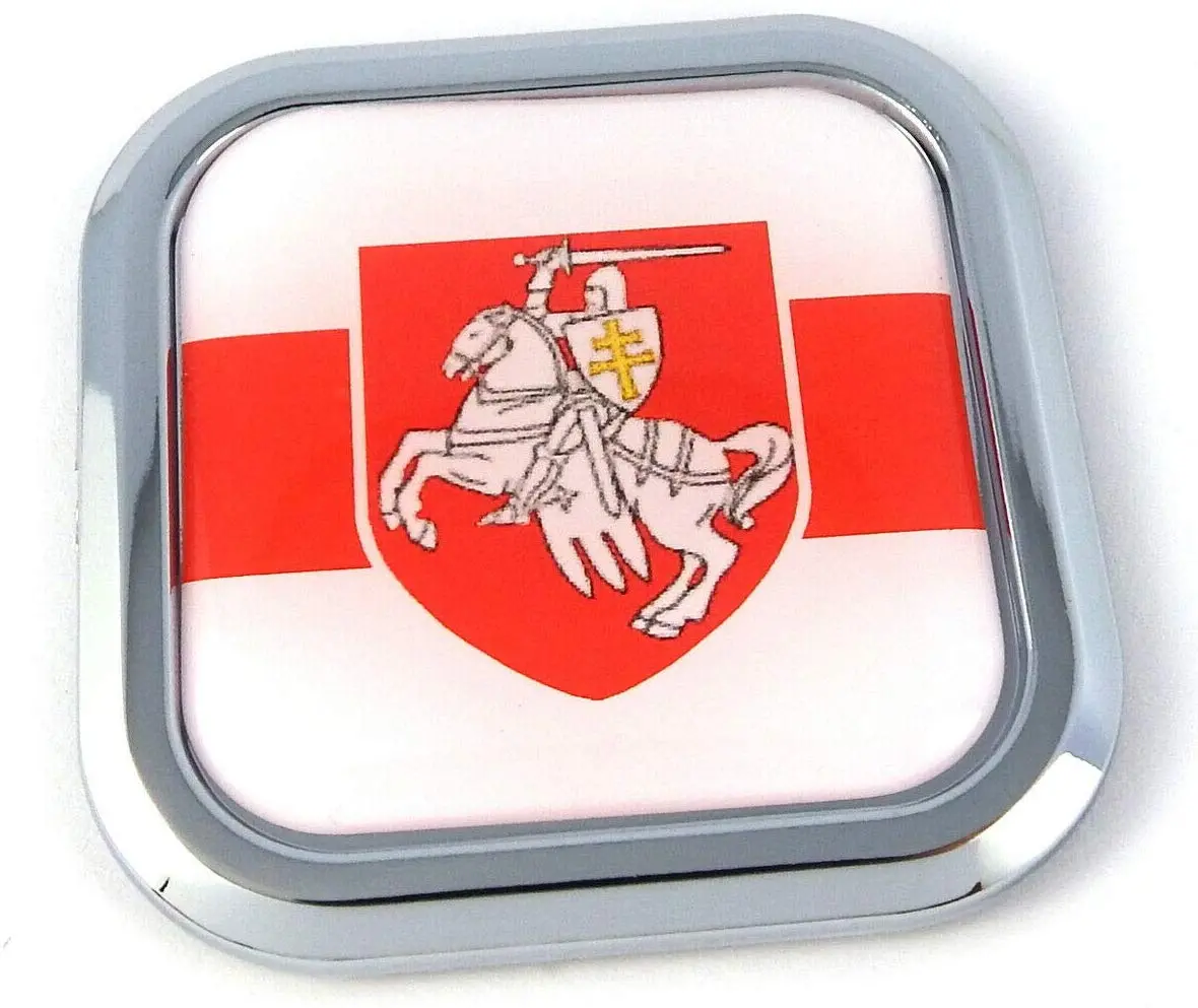 Belarus Flag Square Chrome Rim Emblem Car 3D Decal Badge Bumper Hood Sticker 2" 1