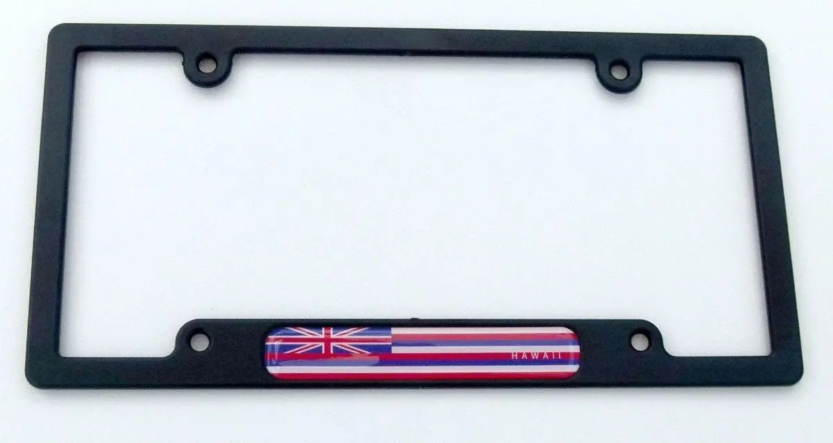 Hawaii Usa State Flag Black Plastic Car License Plate Frame Domed Decal Insert 1
