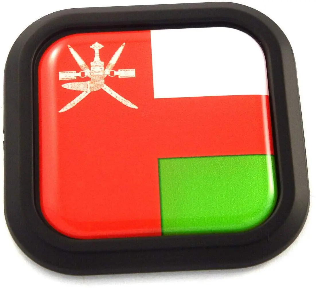 Oman Flag Square Black Rim Emblem Car 3D Decal Badge Hood Bumper Sticker 2" 1