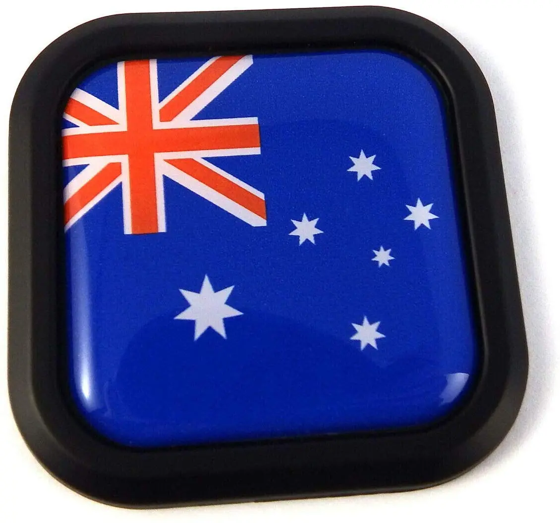 Australia Flag Square Black Rim Emblem Car 3D Decal Badge Bumper Hood Sticker 2" 1