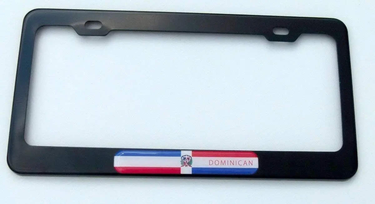 Dominican Republic Flag Black Metal Car License Plate Frame Domed Insert 1