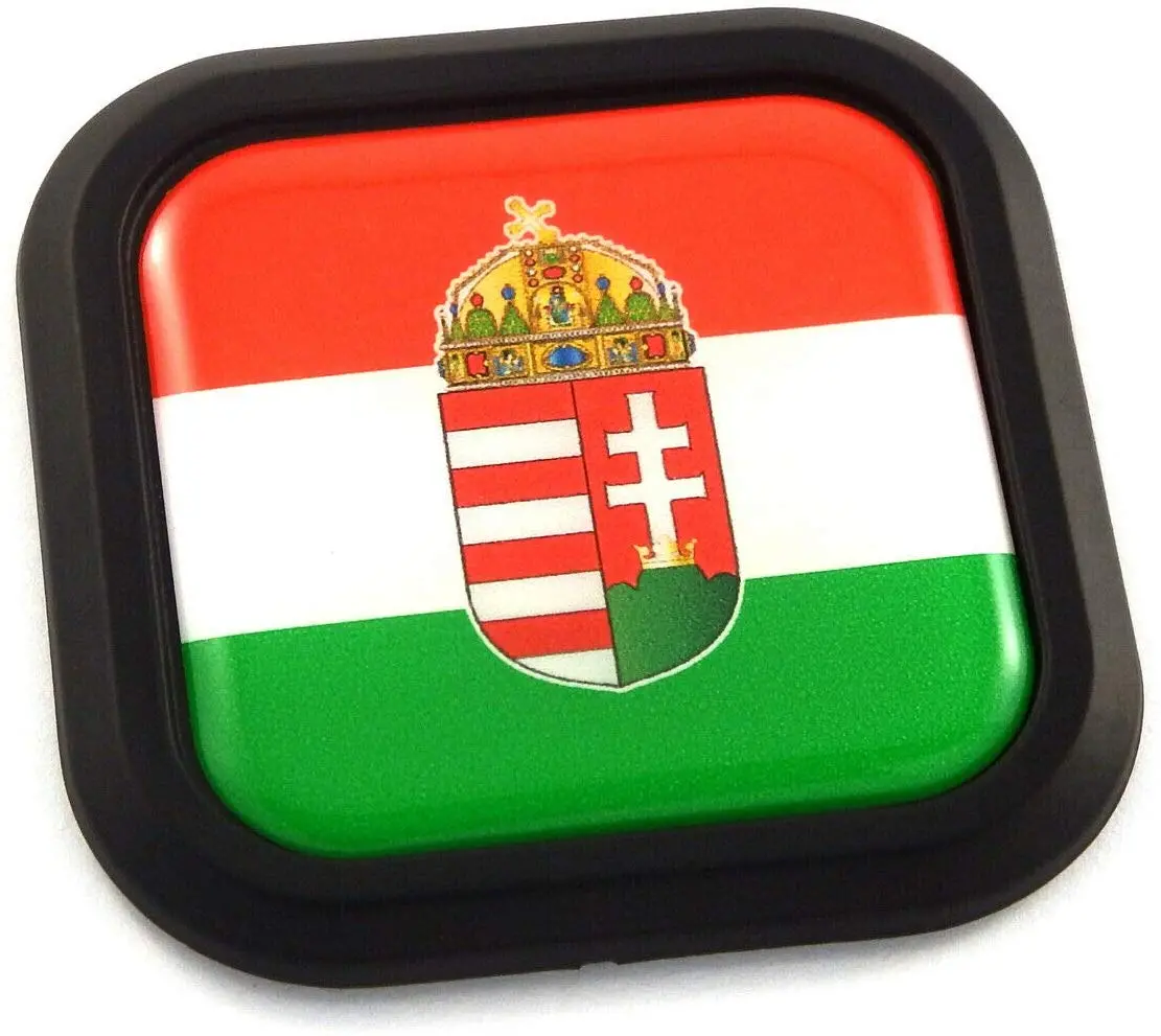 Hungary Flag Square Black Rim Emblem Car 3D Decal Badge Hood Bumper Sticker 2" 1
