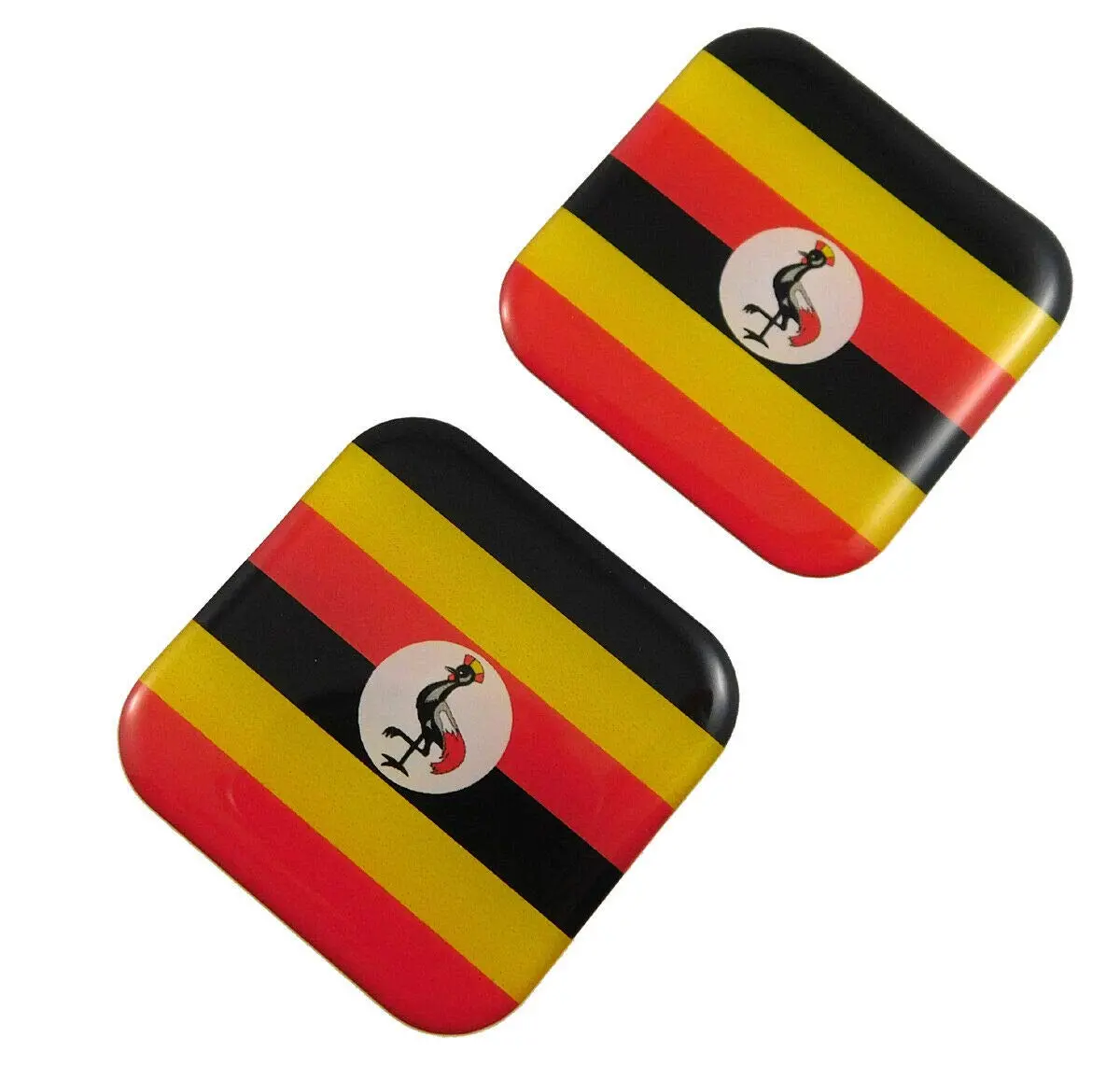 Uganda Flag Square Domed Decal Car Bike Gel Stickers 1.5" 2Pc 1