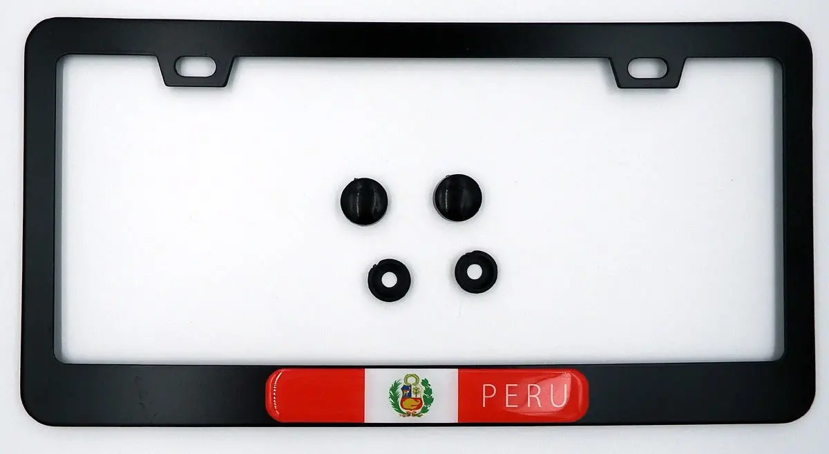 Peru Peruvian Flag Metal Black Aluminium Car License Plate Frame Holder 1