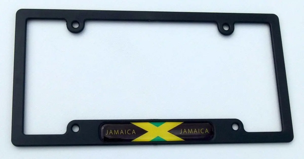Jamaica Jamaican Flag Black Plastic Car License Plate Frame Domed Decal Insert 1