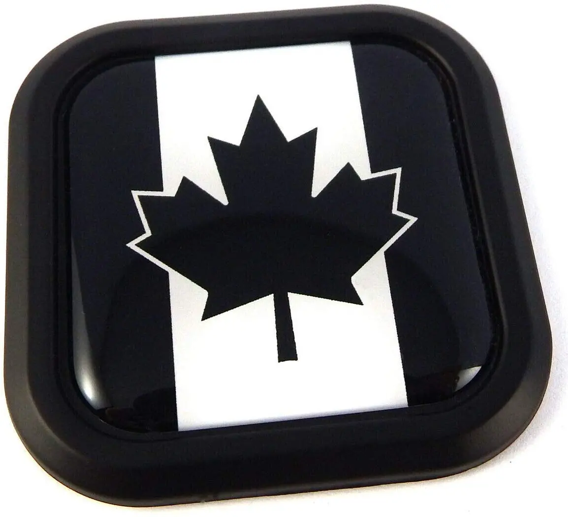 Canada Black & White Flag Square Black Rim Emblem Car 3D Decal Badge Bumper 2" 1
