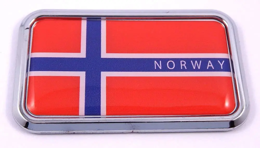 Norway Flag Rectanguglar Chrome Emblem 3D Car Decal Sticker 3" X 1.75" 1