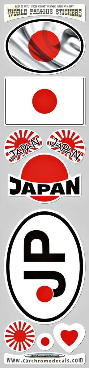 Japan 9 Stickers Set Japanese Flags Decals Bumper Stiker Car Auto Bike Laptop 1