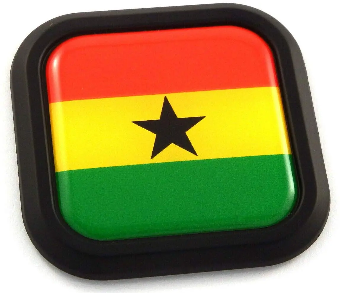 Ghana Flag Square Black Rim Emblem Car 3D Decal Badge Hood Bumper Sticker 2" 1