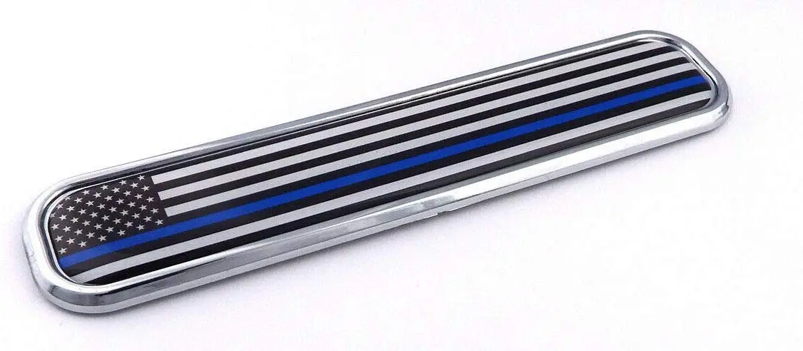 Usa Police Thin Blue Line Chrome Emblem 3D Auto Decal Car Bike Boat 5.3" 1