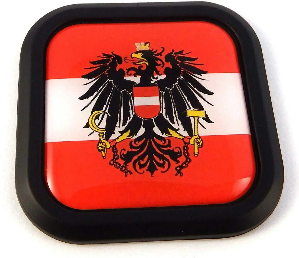 Austria Flag Square Black Rim Emblem Car 3D Decal Badge Bumper Hood Sticker 2" 1