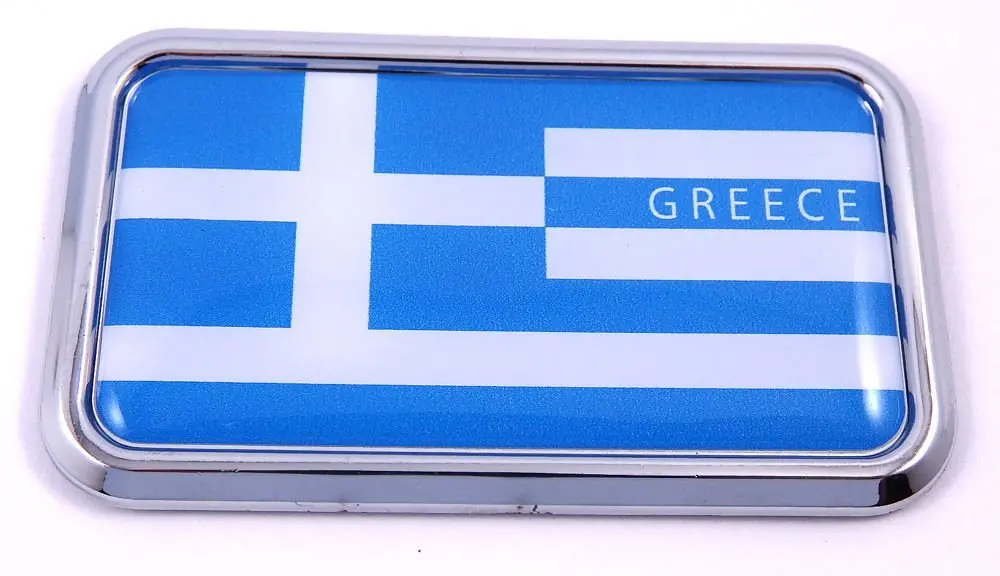 Greek Greece Flag Rectanguglar Chrome Emblem 3D Car Decal Sticker 3" X 1.75" 1