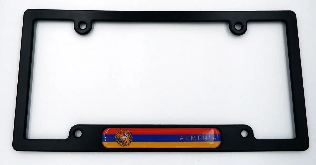 Armenia Black Plastic Car License Plate Frame With Domed Decal Insert Flag 1