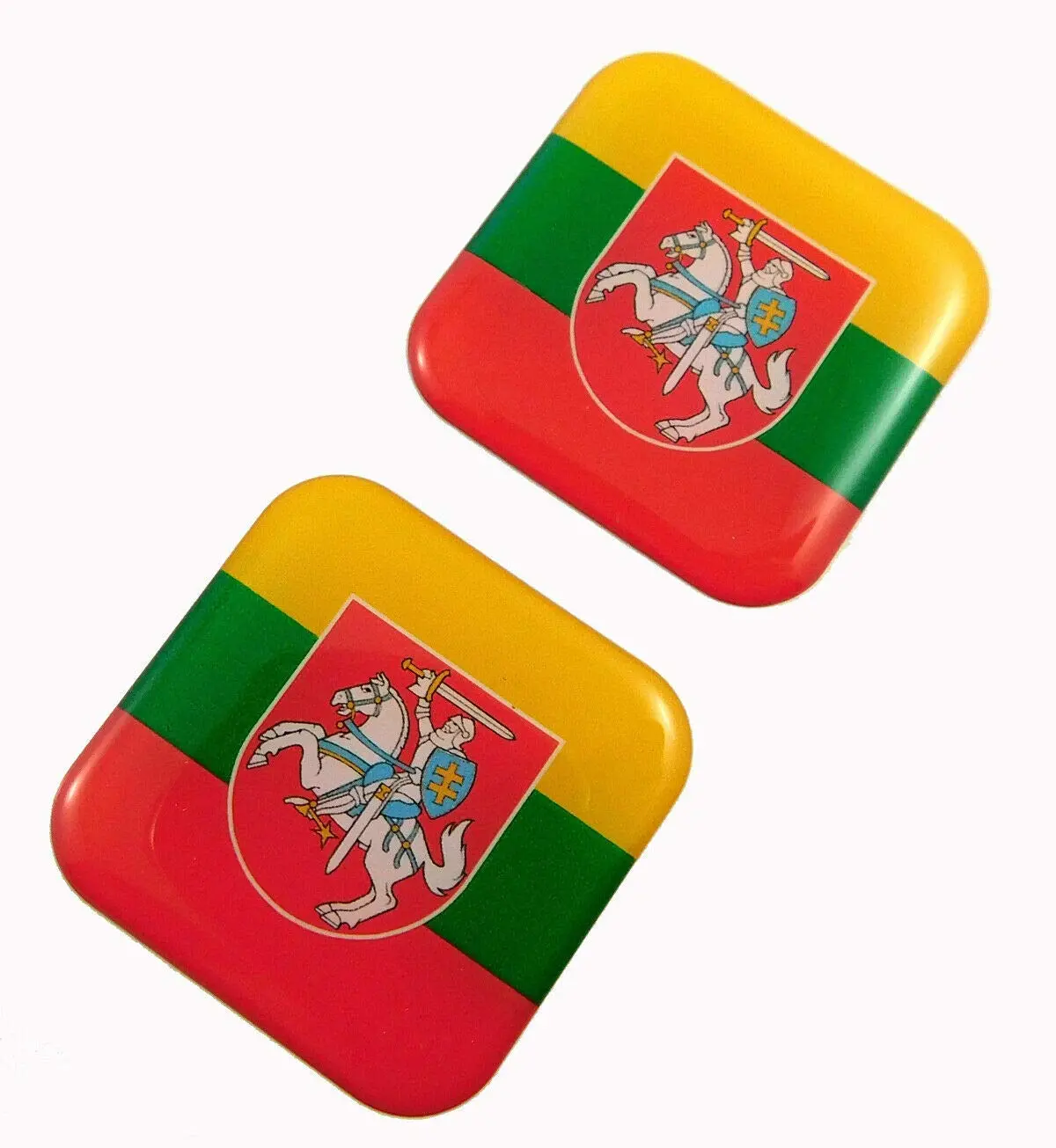 Lithuania Flag Square Domed Decal Car Bike Gel Stickers 1.5" 2Pc 1