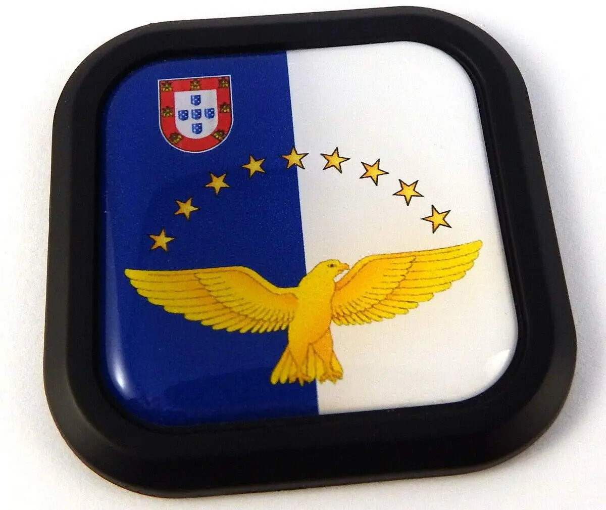 Azores Flag Square Black Rim Emblem Car 3D Decal Badge Bumper Hood Sticker 2" 1