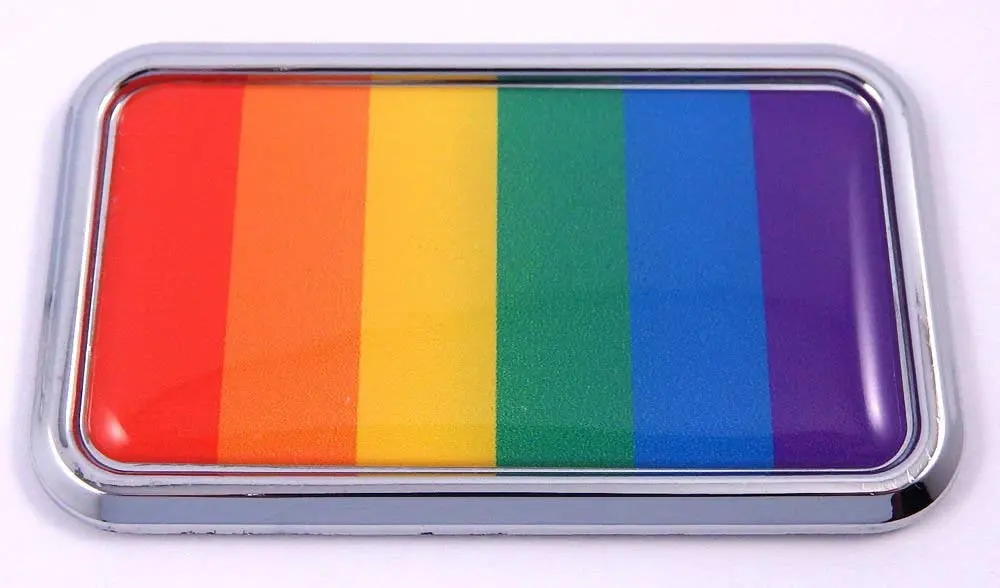 Pride Raiwbow Gay Lesbian Rectanguglar Chrome Emblem Car Decal Sticker 3"X1.75" 1