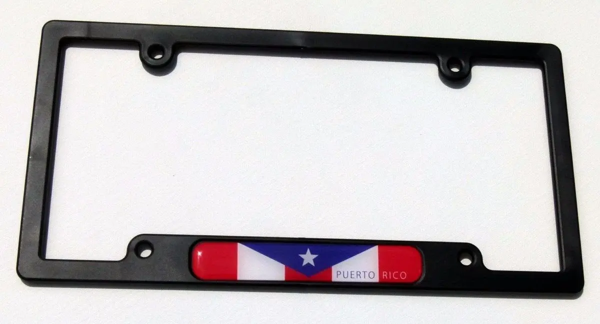 Puerto Rico Rican Flag Black Plastic Car License Plate Frame Dome Decal 1
