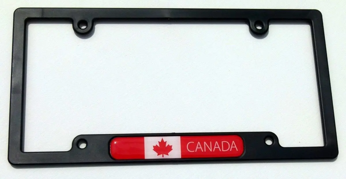 Canada Flag Black Plastic Car License Plate Frame Domed Colour Lens Canadian 1