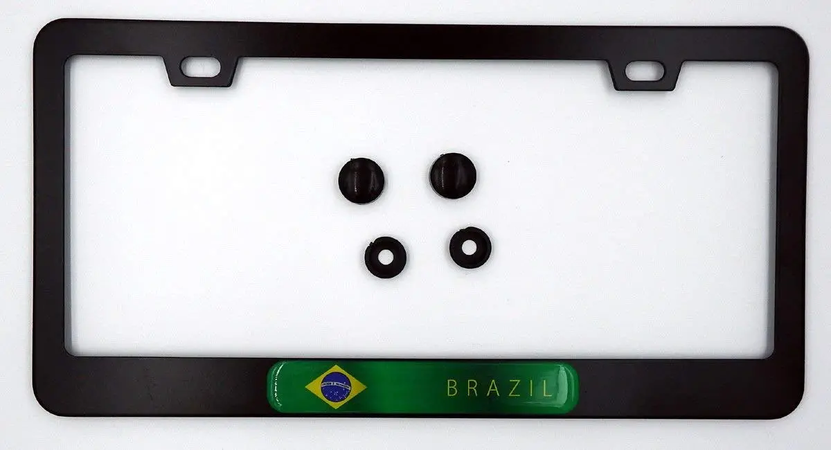 Brazil Brazilian Flag Metal Black Aluminium Car License Plate Frame Holder 1
