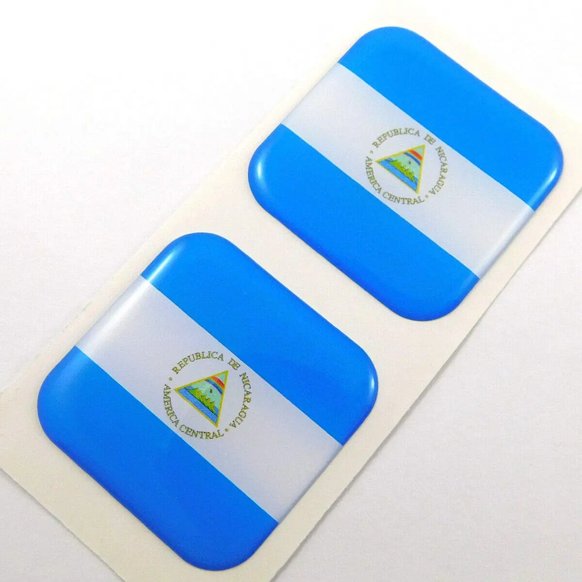 Nicaragua Flag Square Domed Decal Car Bike Gel Stickers 1.5" 2Pc 1