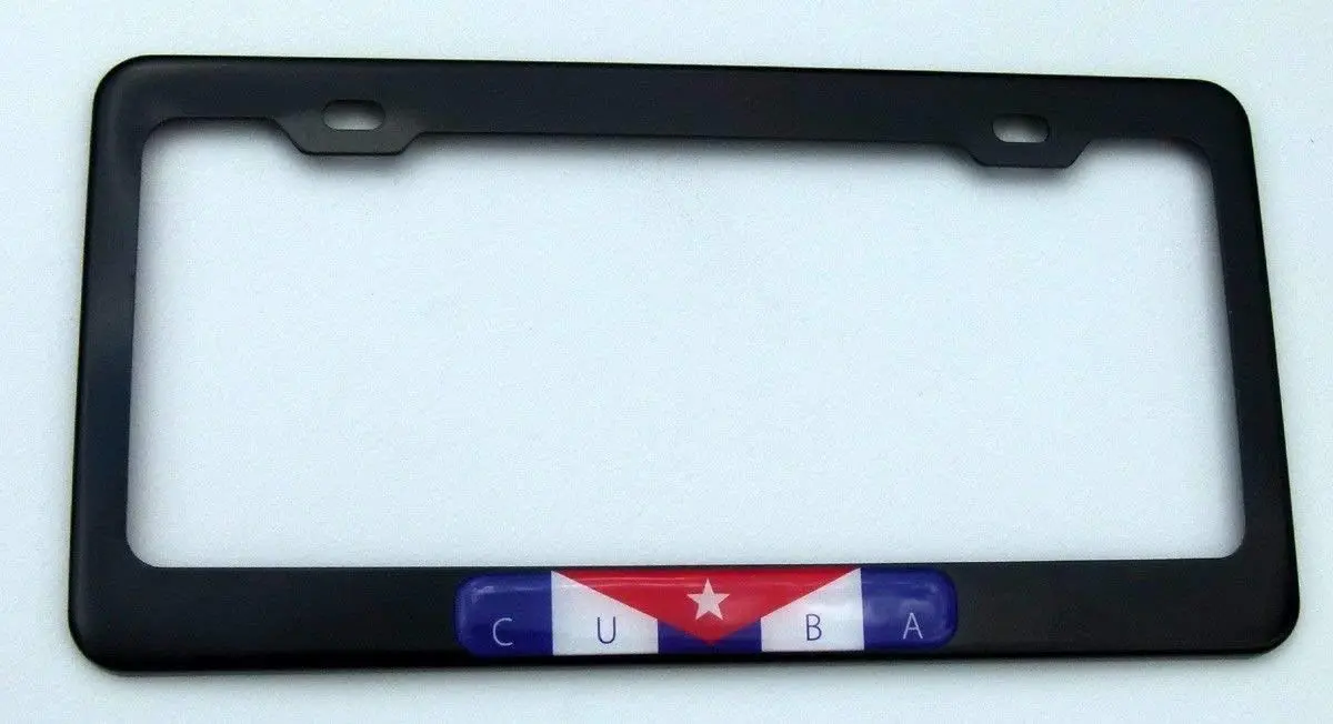 Cuba Cuban Flag Black Metal Car Auto License Plate Frame Dome Insert 1