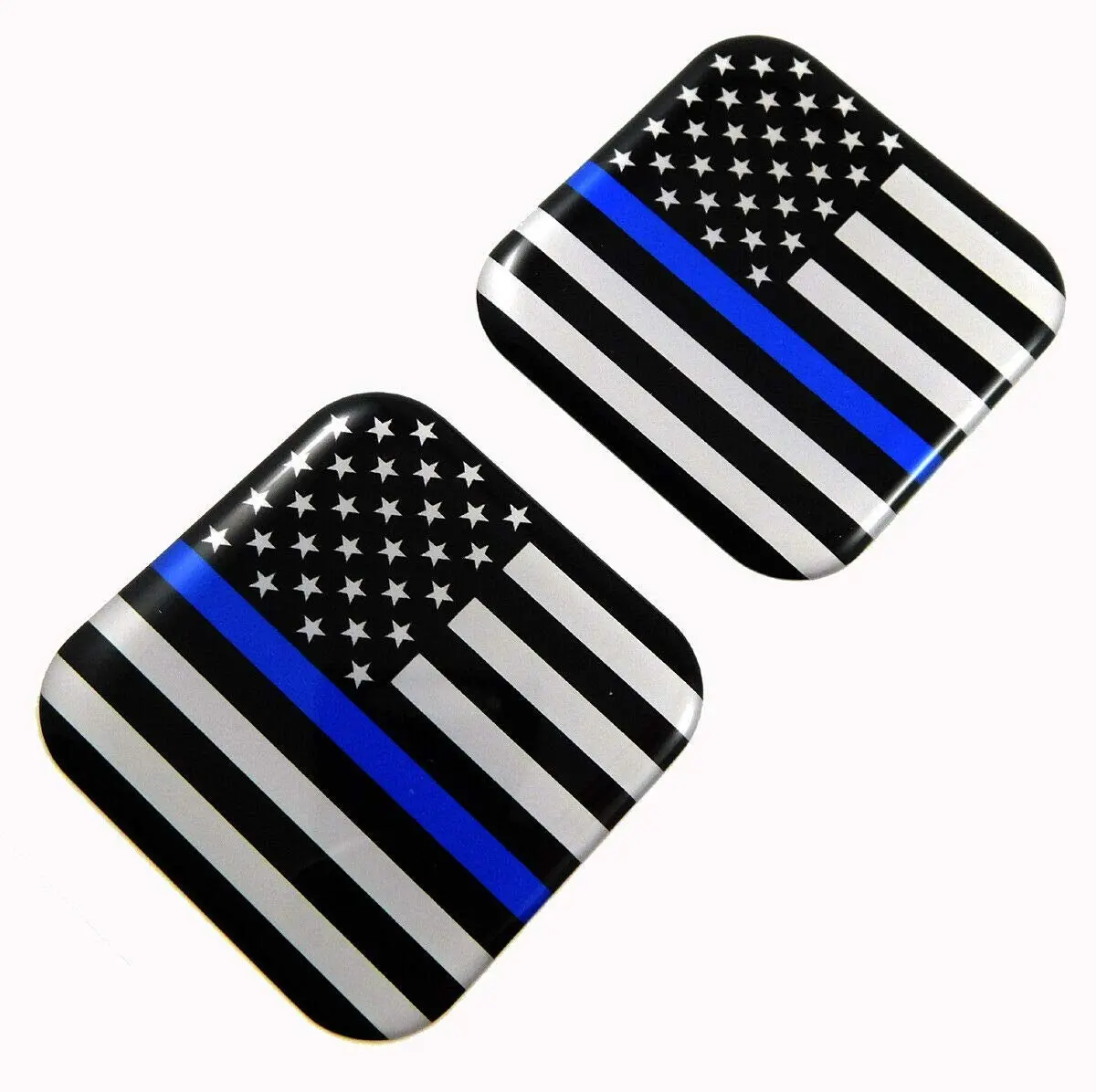 Usa Police American Flag Square Domed Decal Car Bike Gel Stickers 1.5" 2Pc 1