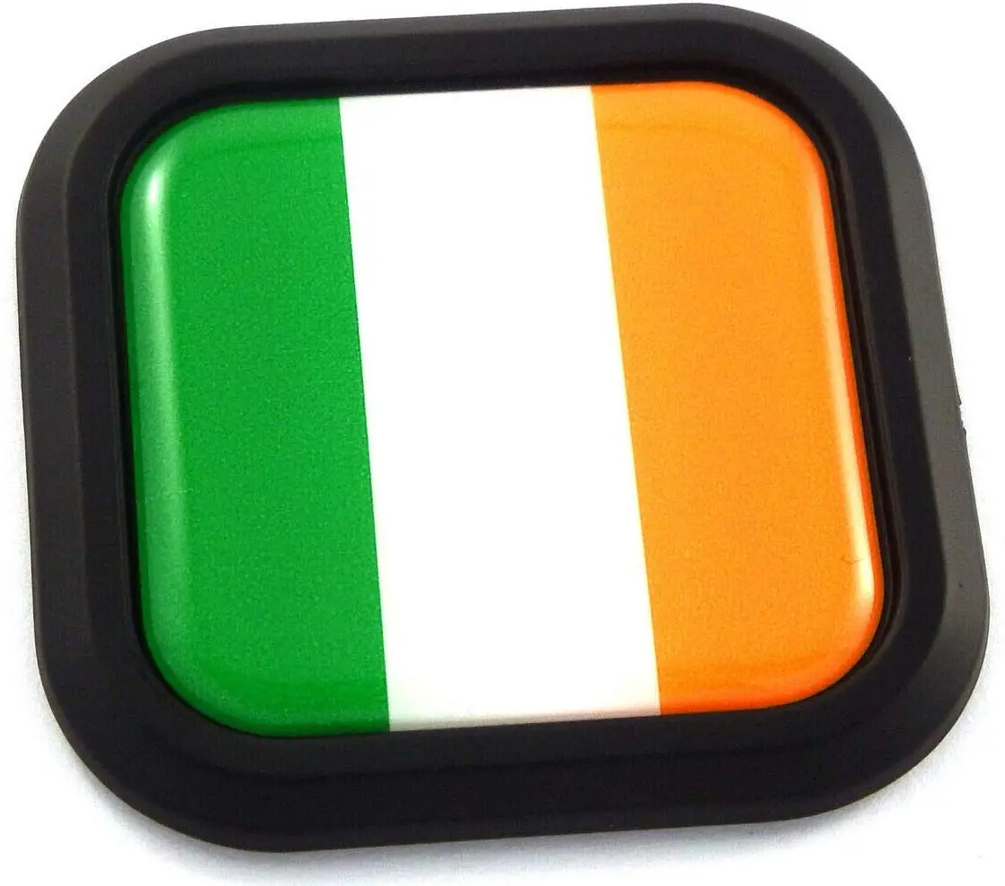 Ireland Flag Square Black Rim Emblem Car 3D Decal Badge Hood Bumper Sticker 2" 1