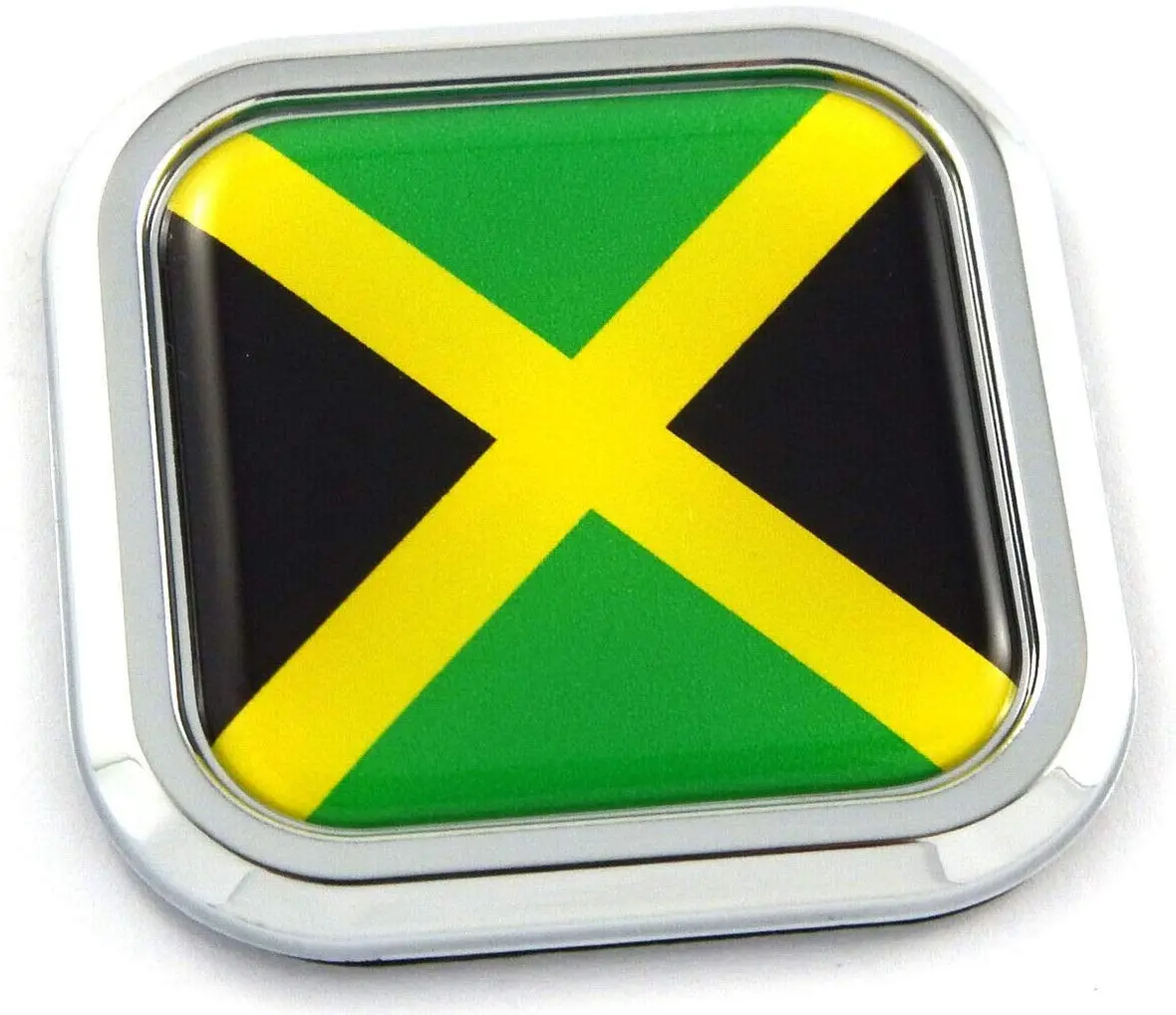 Jamaica Flag Square Chrome Rim Emblem Car 3D Decal Badge Hood Bumper Sticker 2" 1
