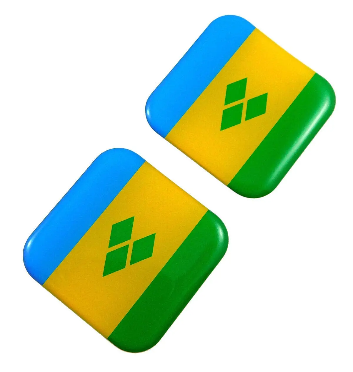 St Saint Vincent Flag Square Domed Decal Car Bike Gel Stickers 1.5" 2Pc 1
