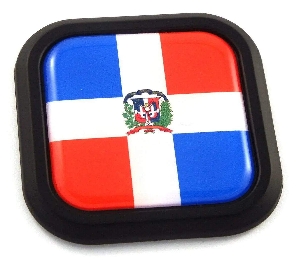 Dominican Republic Flag Square Black Rim Emblem Car 3D Decal Badge Bumper 2" 1
