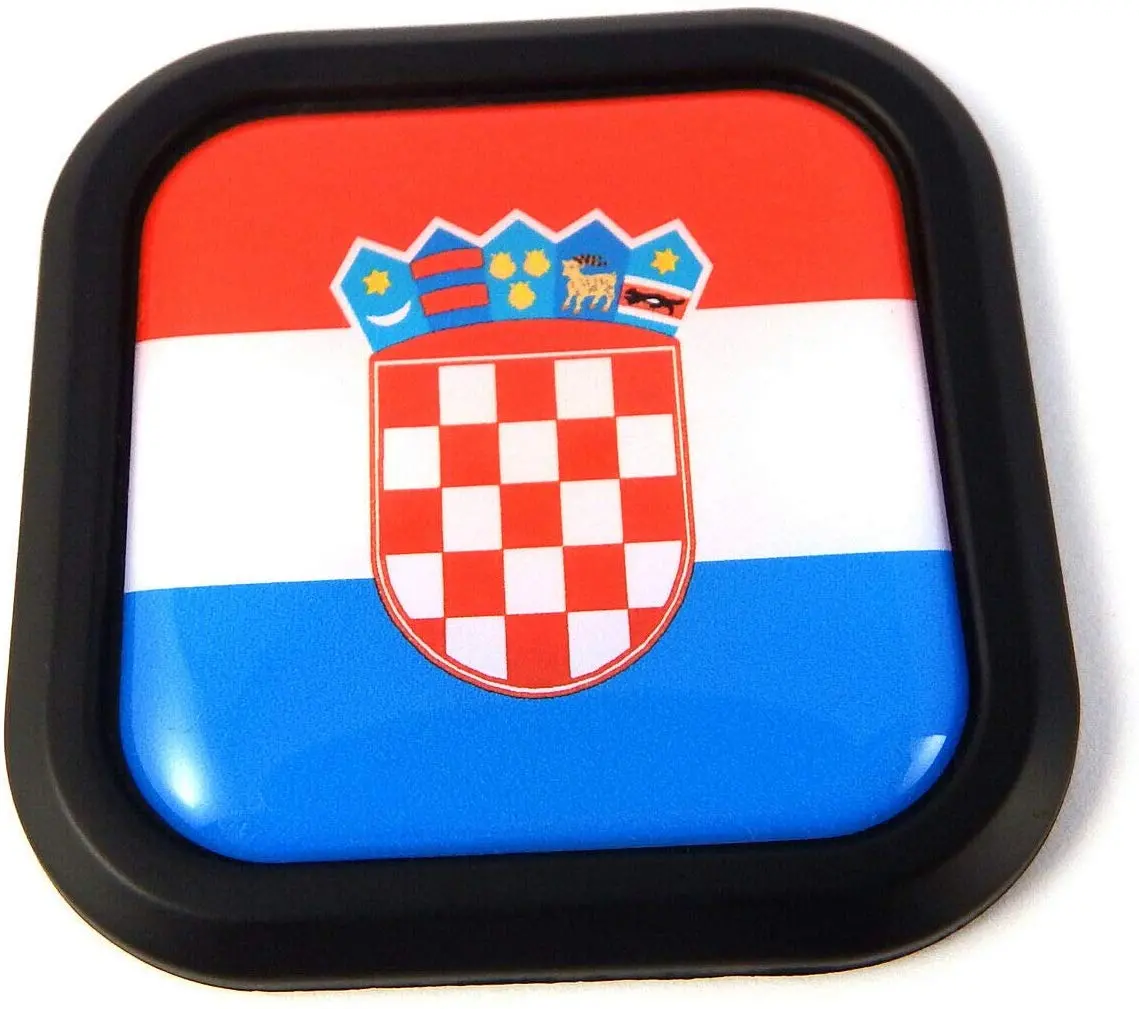 Croatia Flag Square Black Rim Emblem Car 3D Decal Badge Hood Bumper Sticker 2" 1
