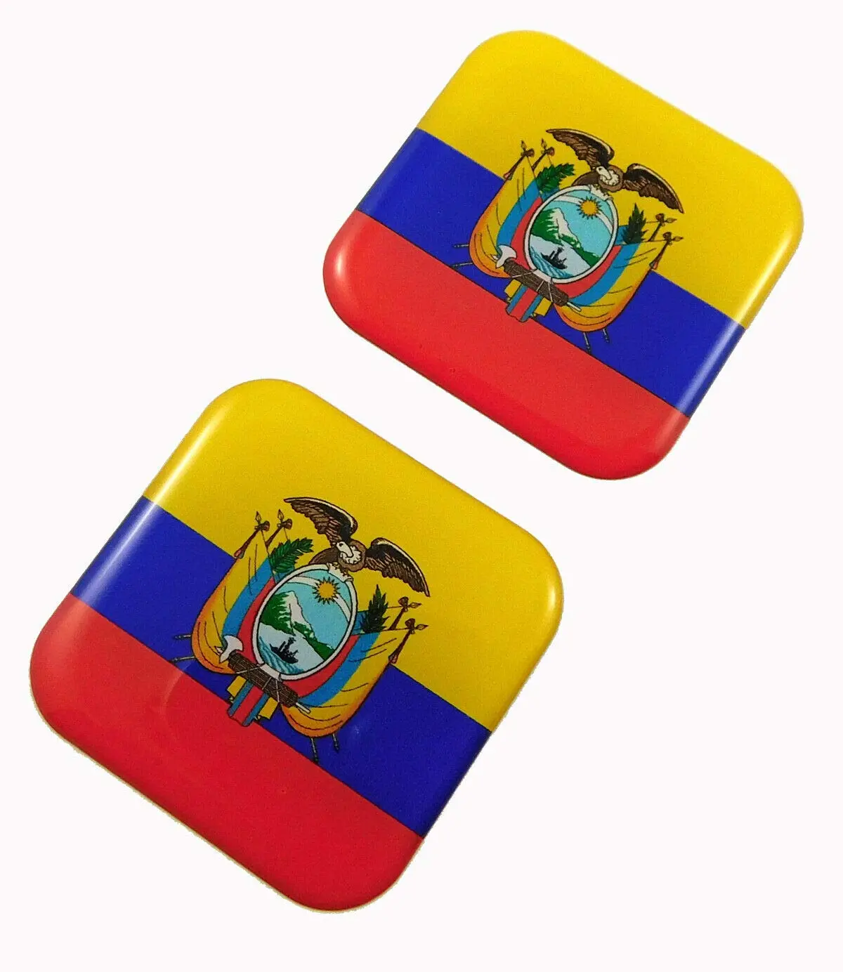 Ecuador Flag Square Domed Decal Car Bike Gel Stickers 1.5" 2Pc 1