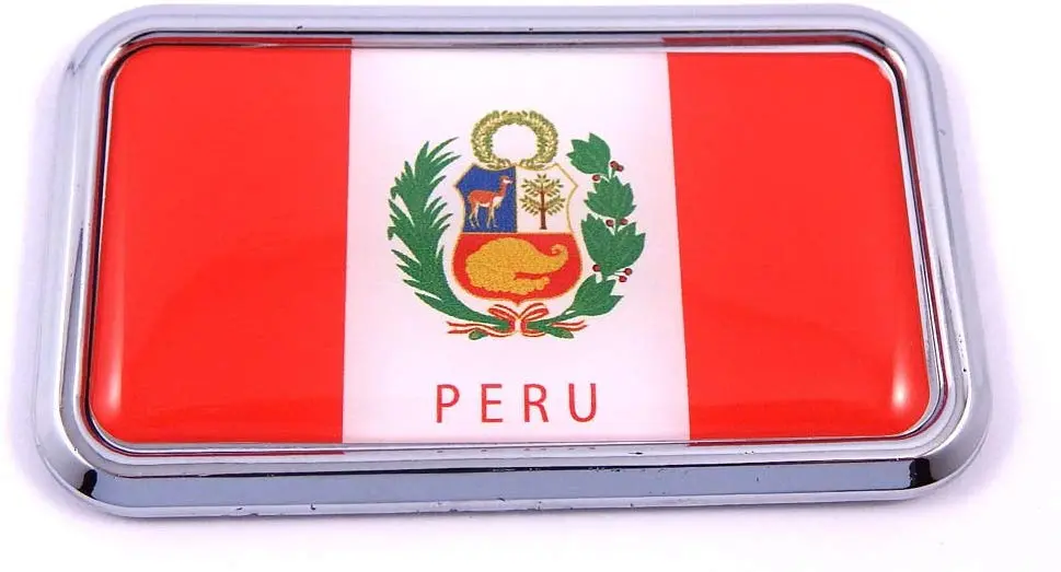 Peru Peruvian Flag Rectanguglar Chrome Emblem 3D Car Decal Sticker 3" X 1.75" 1