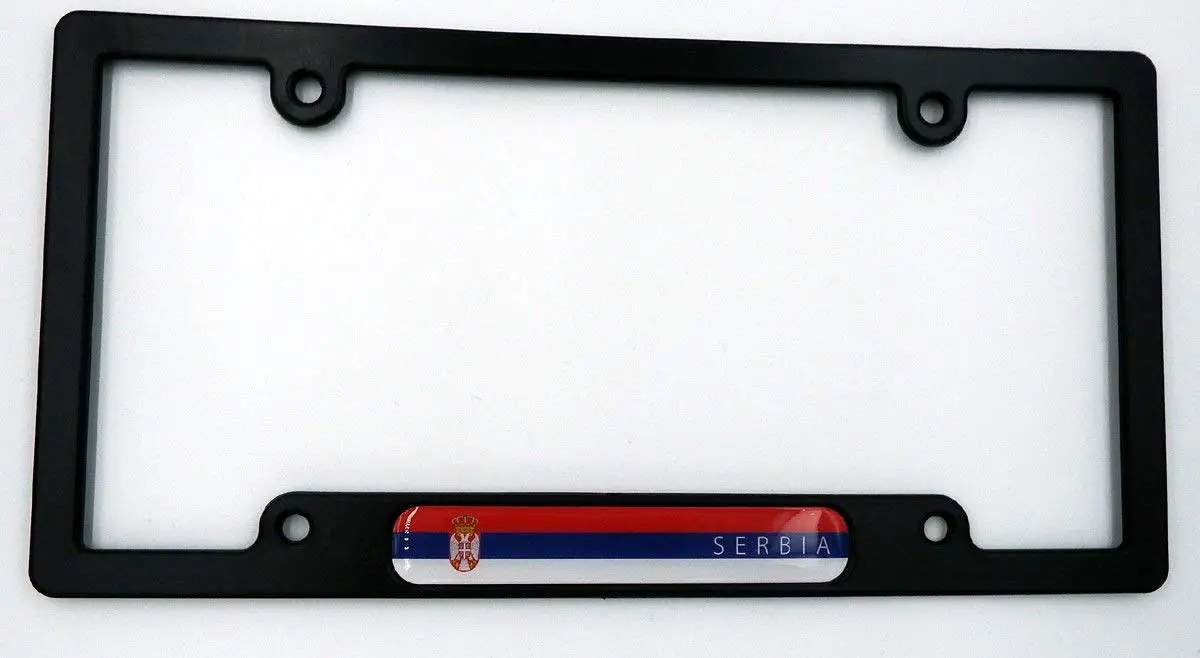 Serbia Black Plastic Car License Plate Frame With Domed Decal Insert Flag 1