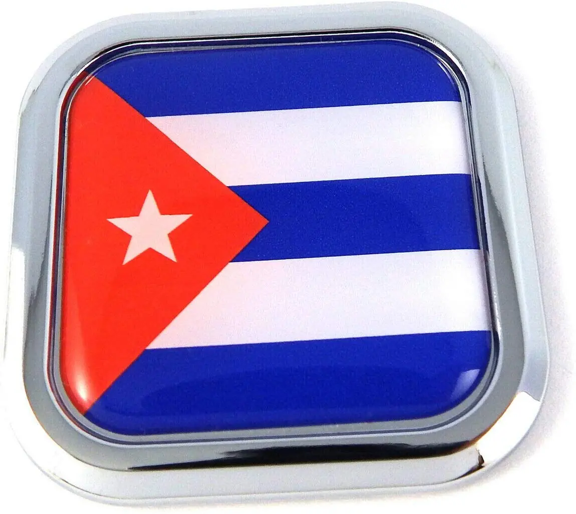 Cuba Flag Square Chrome Rim Emblem Car 3D Decal Badge Hood Bumper Sticker 2" 1