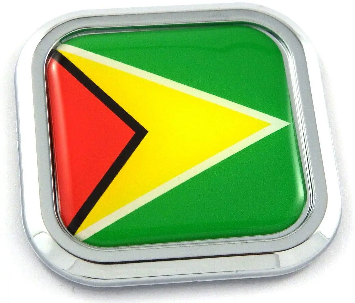 Guyana Flag Square Chrome Rim Emblem Car 3D Decal Badge Hood Bumper Sticker 2" 1