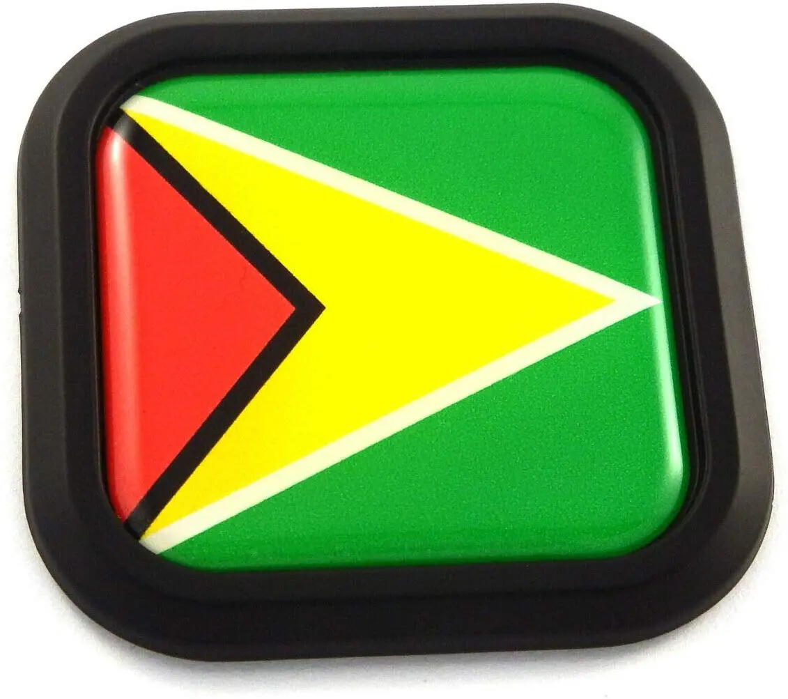 Guyana Flag Square Black Rim Emblem Car 3D Decal Badge Hood Bumper Sticker 2" 1