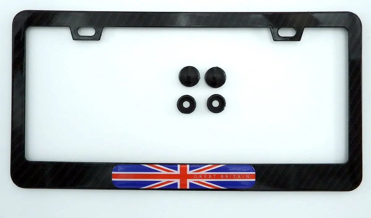 Great Britain British Flag Black Carbon Fiber Look Metal Car License Plate Frame 1