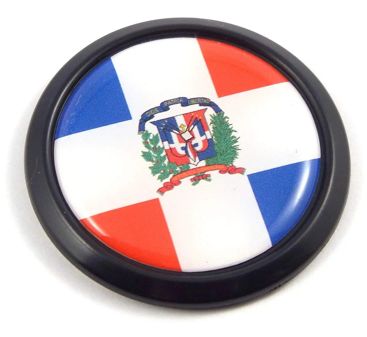 Dominican Republic Black Round Flag Car Decal Emblem Bumper 3D Sticker 1.85" 1