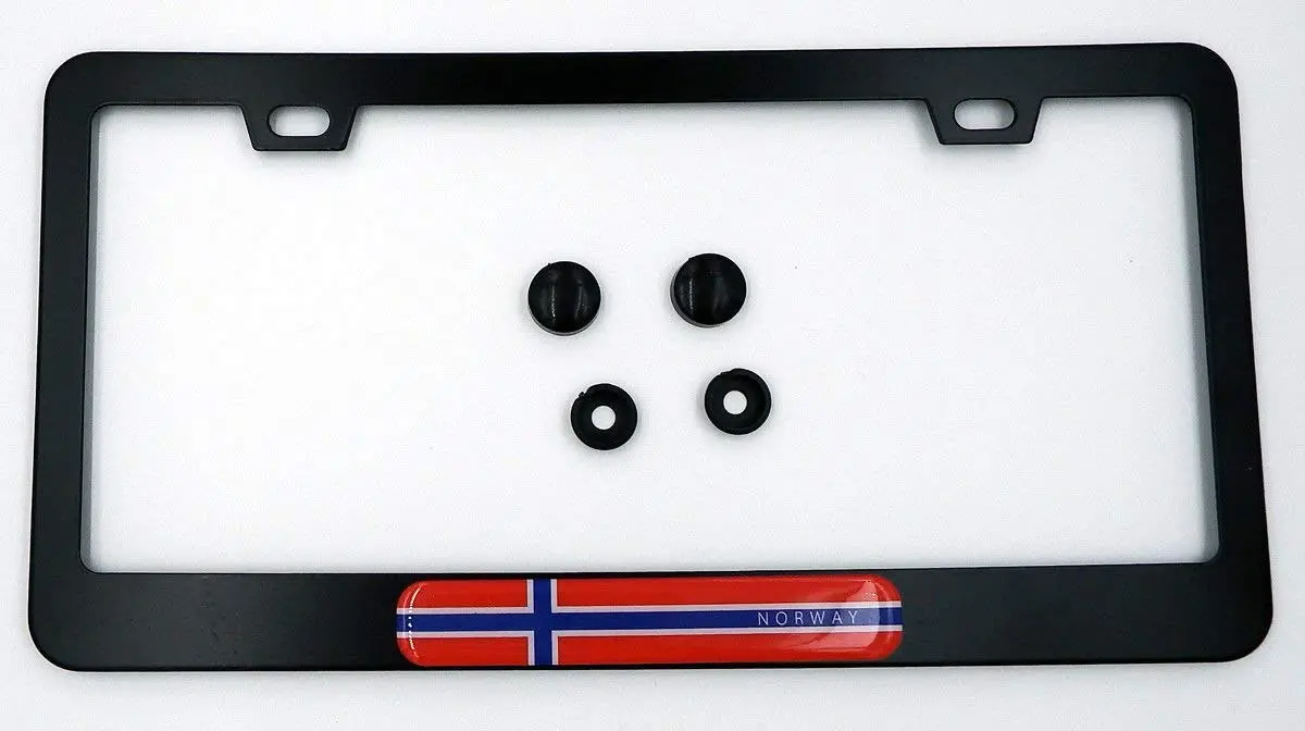 Norway Norwegian Flag Metal Black Aluminium Car License Plate Frame Holder 1