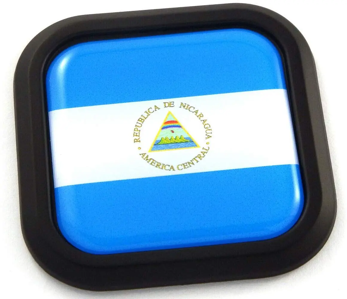 Nicaragua Flag Square Black Rim Emblem Car 3D Decal Badge Hood Bumper Sticker 2" 1