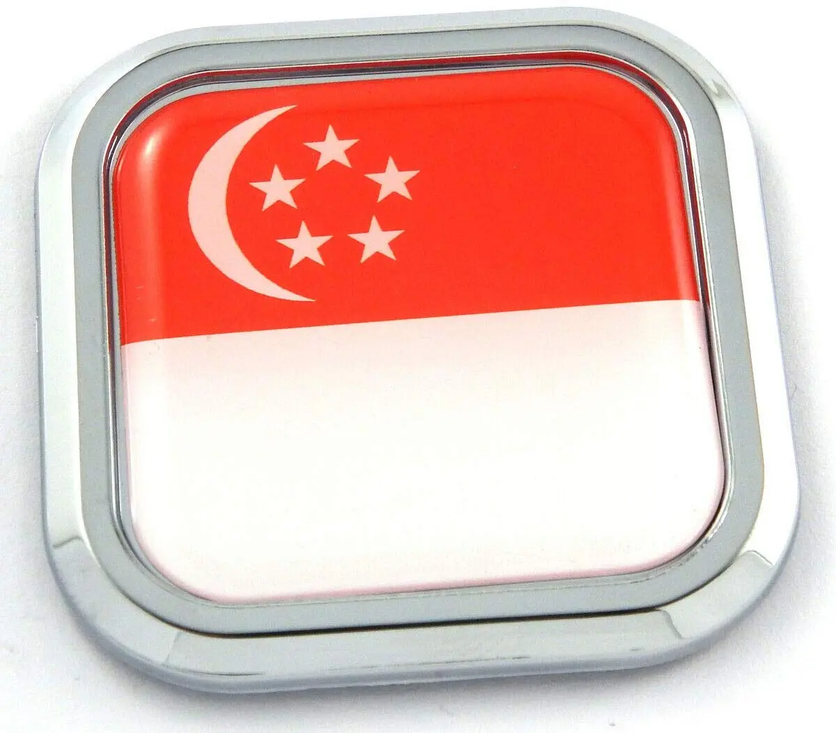 Singapore Flag Square Chrome Rim Emblem Car 3D Decal Badge Bumper Sticker 2" 1