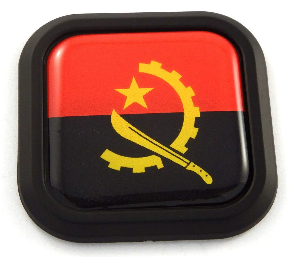 Angola Flag Square Black Rim Emblem Car 3D Decal Badge Hood Bumper Sticker 2" 1