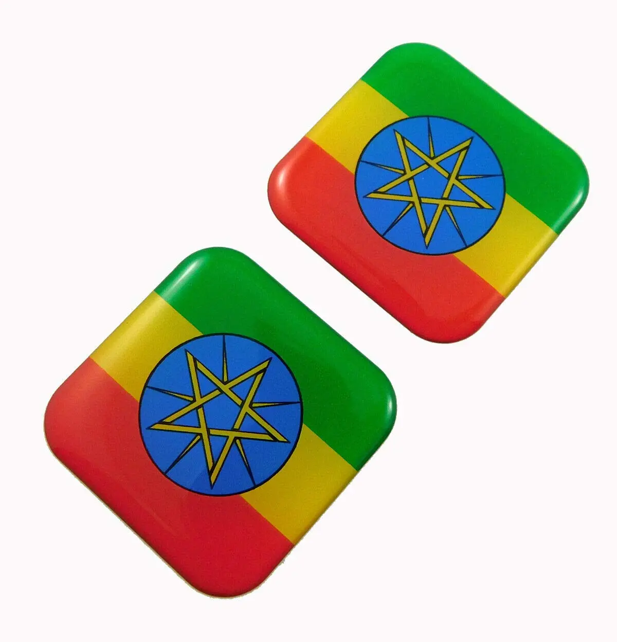 Ethiopia Flag Square Domed Decal Car Bike Gel Stickers 1.5" 2Pc 1