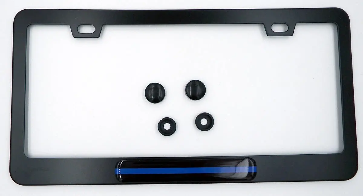 Thin Blue Line Police Flag Metal Black Aluminium Car License Plate Frame Holder 1