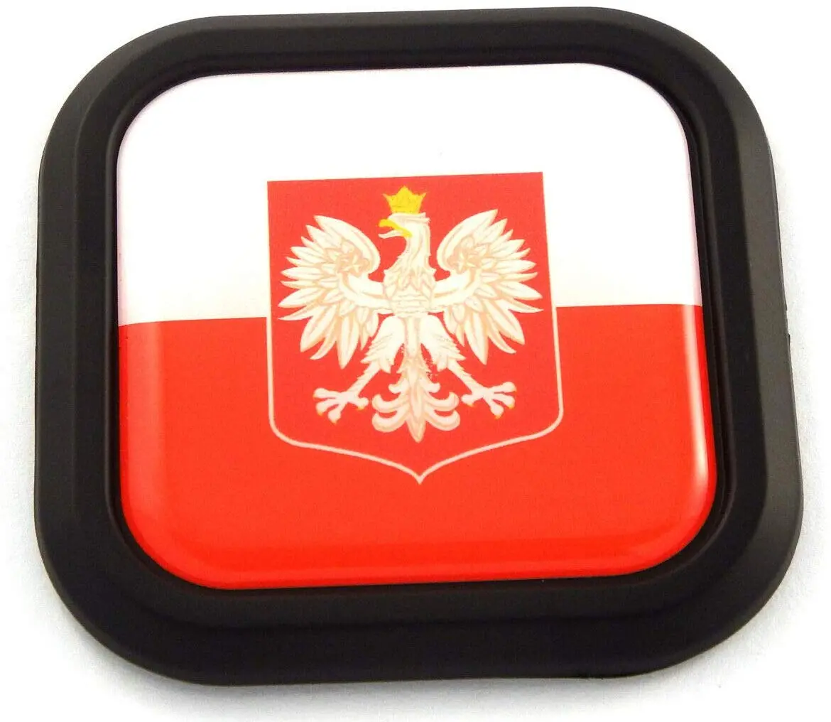 Poland Flag Square Black Rim Emblem Car 3D Decal Badge Hood Bumper Sticker 2" 1