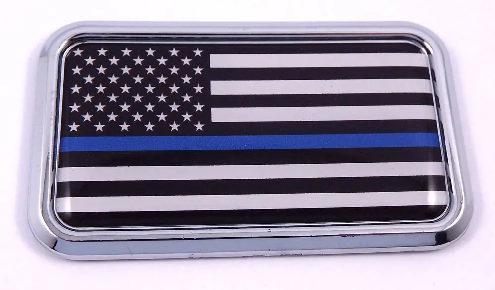 Usa Thin Blue Line Police Rectanguglar Chrome Emblem Car Decal Sticker 3"X1.75" 1