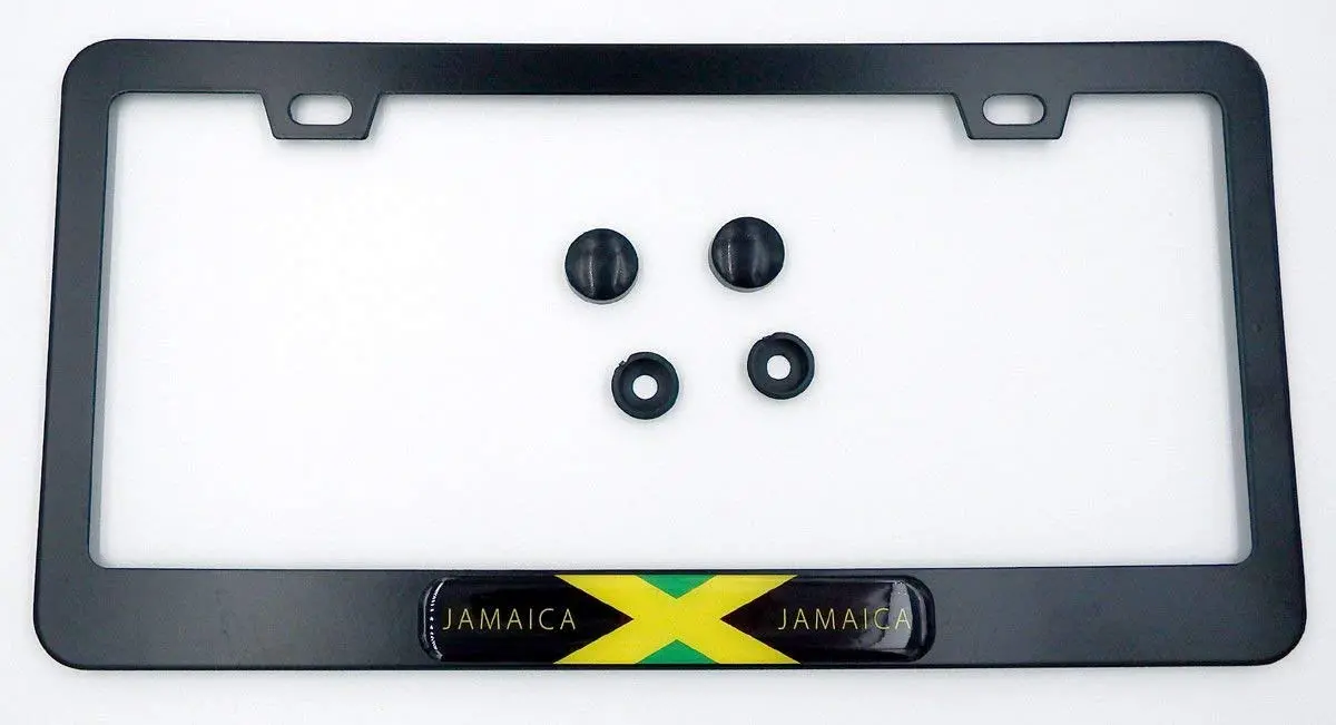 Jamaica Flag Metal Black Aluminium Car License Plate Frame Holder With Free Caps 1