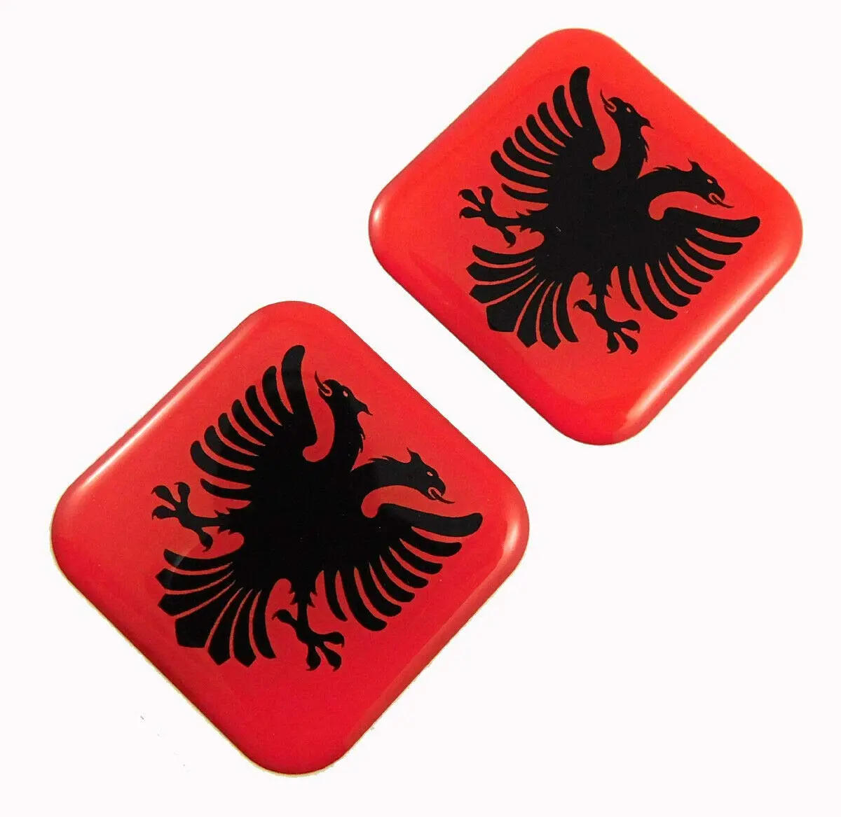 Albania Flag Square Domed Decal Emblem Car Biker Gel Stickers 1.5" 2Pc. 1